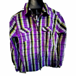 THE NORTH FACE Plaid Button Down Purple & Yellow Size Medium 🏕️⛰️🧗🏾♂️🚴🏼♂️